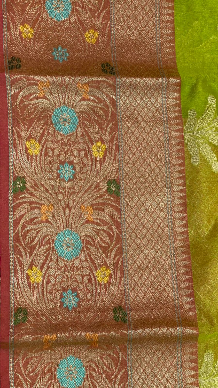 Green Cotton Blend Banarasi Sarees For Women GEHKR 5