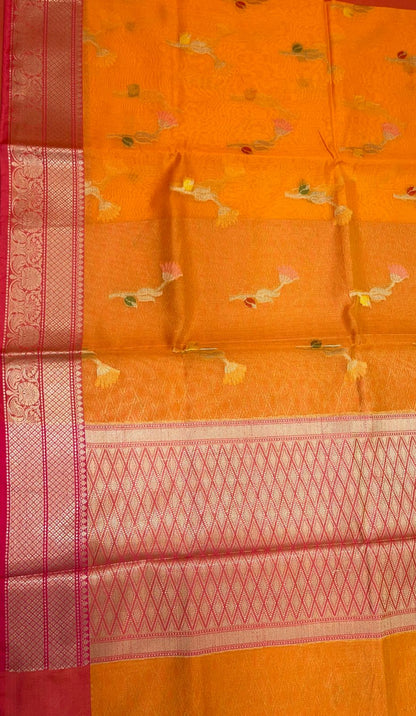 Orange Cotton Blend Banarasi Sarees For Women GEHKR 67