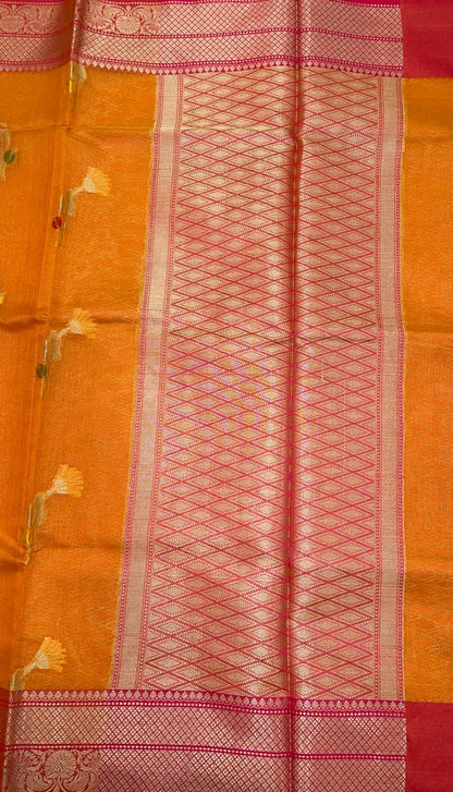 Orange Cotton Blend Banarasi Sarees For Women GEHKR 67