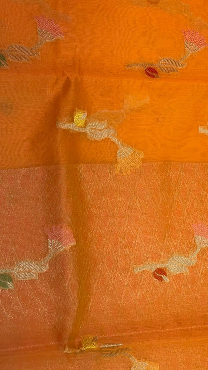 Orange Cotton Blend Banarasi Sarees For Women GEHKR 67