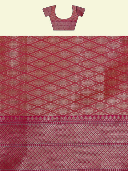 Faishana Presents Pink Woven Organza Pink Border With Pink Blouse Banarasi Saree
