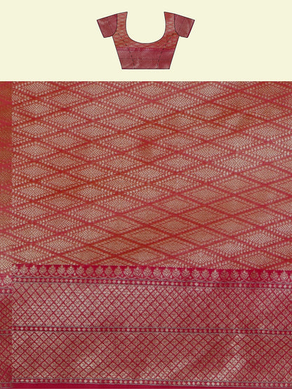 Faishana Presents Beige Woven Organza Yellow Border With Beige Blouse Banarasi Saree