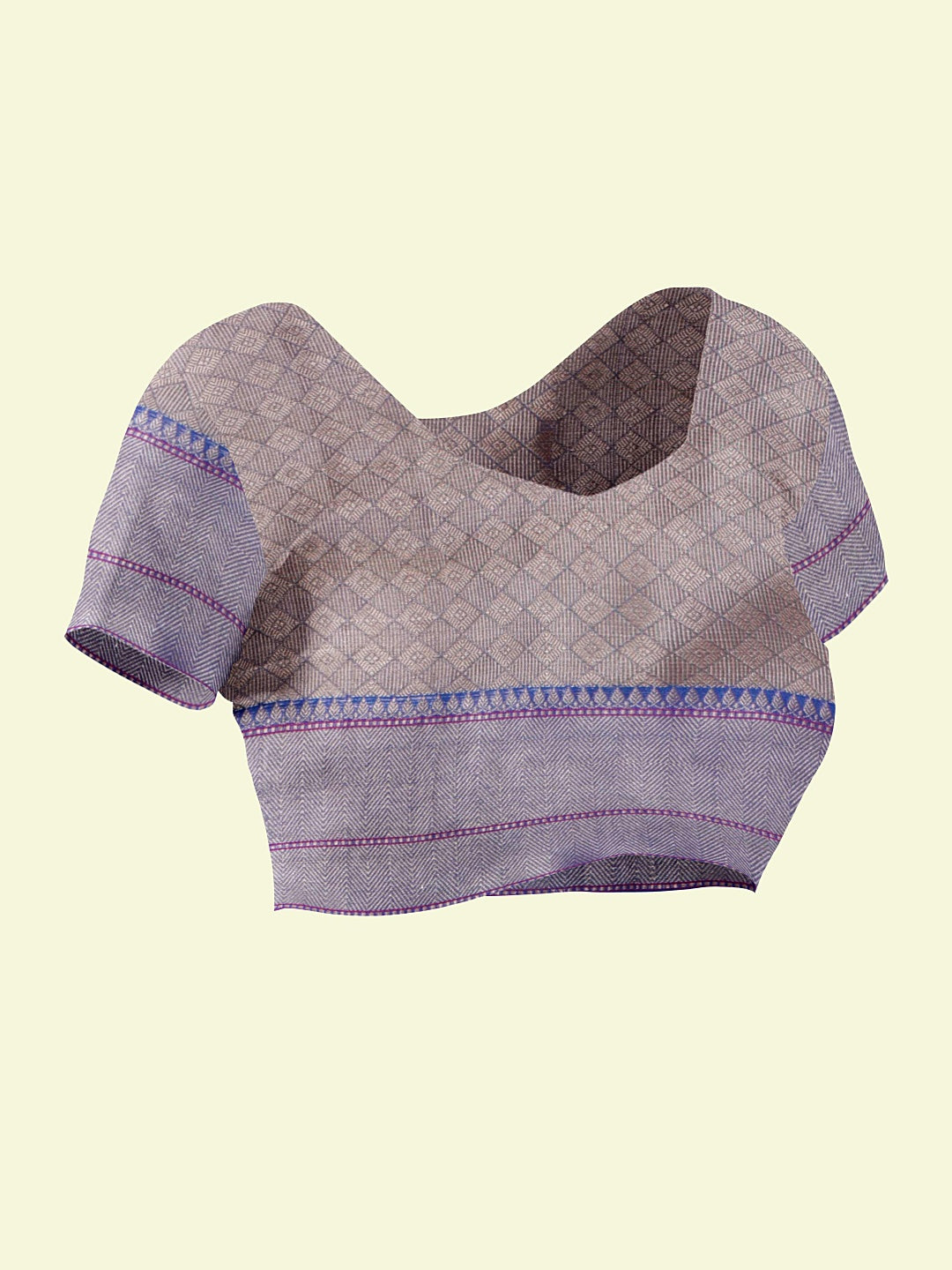 Faishana Presents Beige Woven Organza Blue Border With Blue Blouse Banarasi Saree