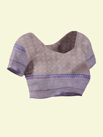 Faishana Presents Beige Woven Organza Blue Border With Blue Blouse Banarasi Saree