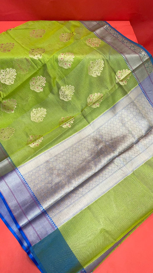 Green Cotton Blend Banarasi Sarees For Women GEHKR 75