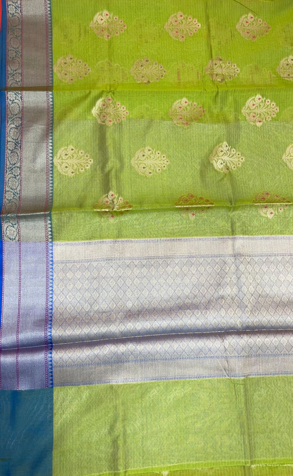 Green Cotton Blend Banarasi Sarees For Women GEHKR 75
