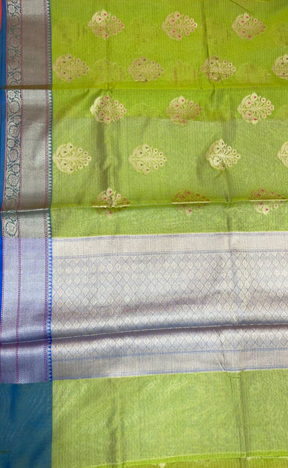 Green Cotton Blend Banarasi Sarees For Women GEHKR 75