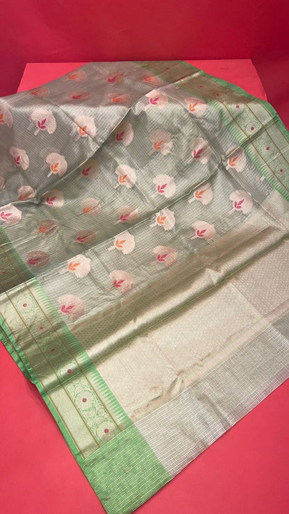 Beige Cotton Blend Banarasi Sarees For Women GEHKR 76