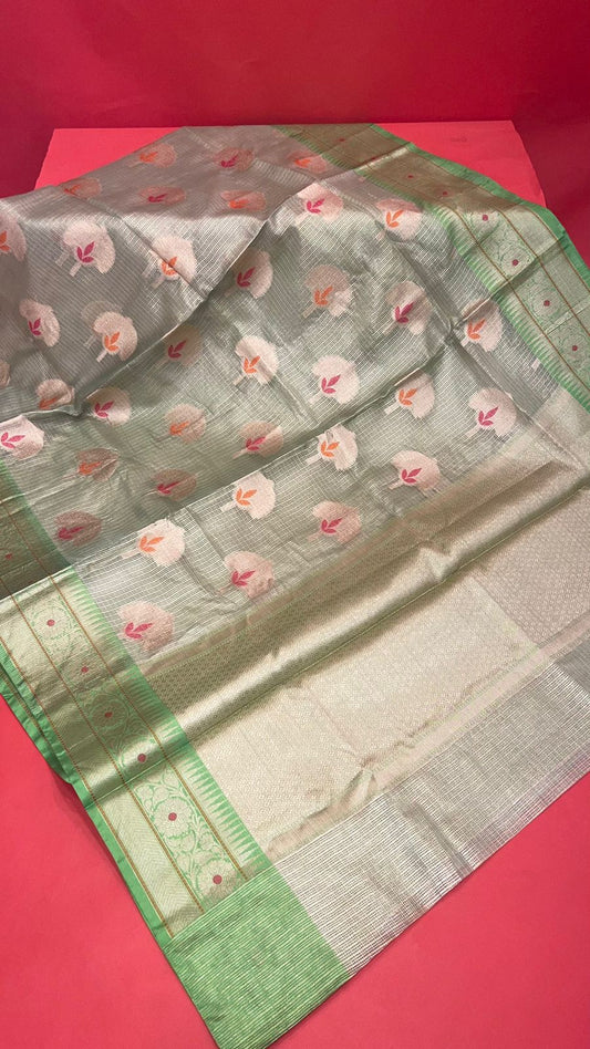 Beige Cotton Blend Banarasi Sarees For Women GEHKR 76