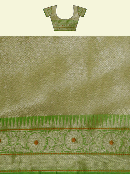 Beige Cotton Blend Banarasi Sarees For Women GEHKR 76
