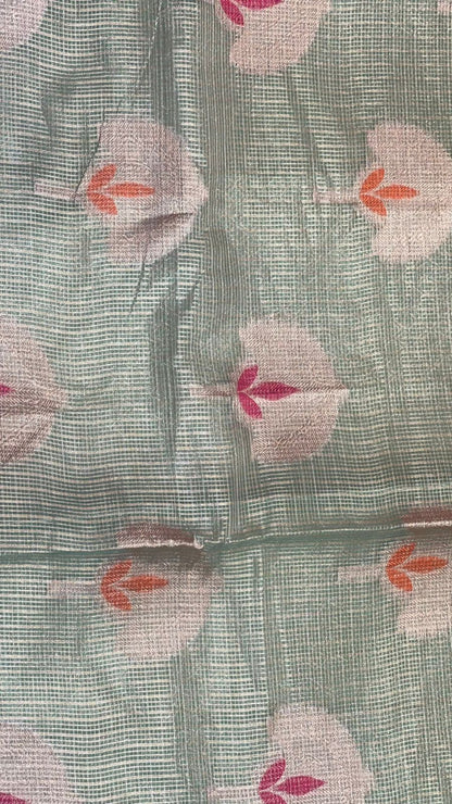 Beige Cotton Blend Banarasi Sarees For Women GEHKR 76