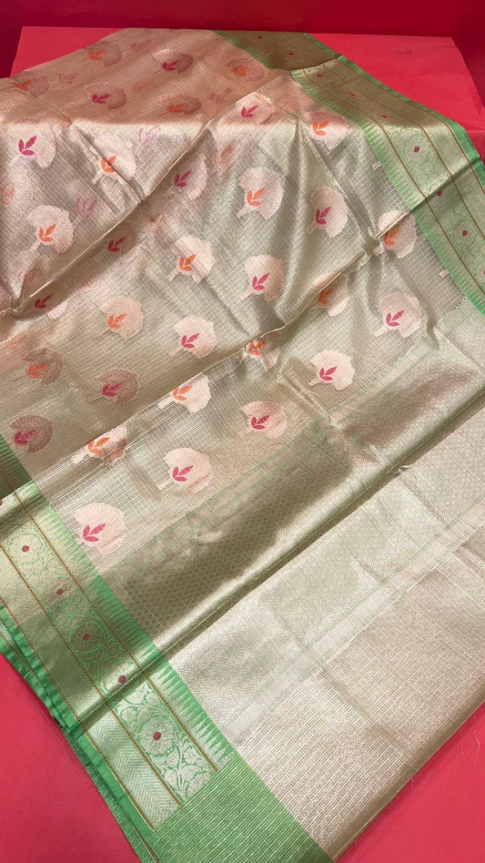 Beige Cotton Blend Banarasi Sarees For Women GEHKR 78