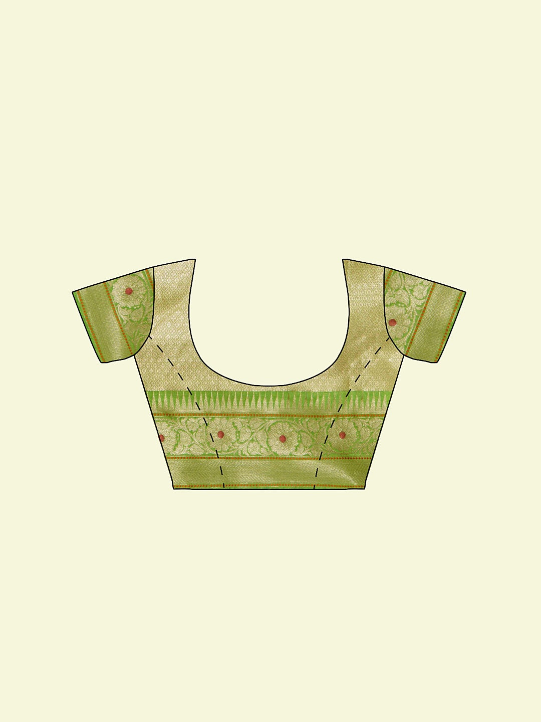 Faishana Presents Beige Woven Organza Green Border With Green Blouse Banarasi Saree