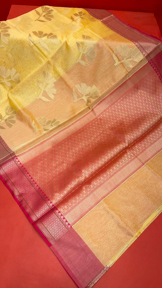 Beige Cotton Blend Banarasi Sarees For Women GEHKR 7