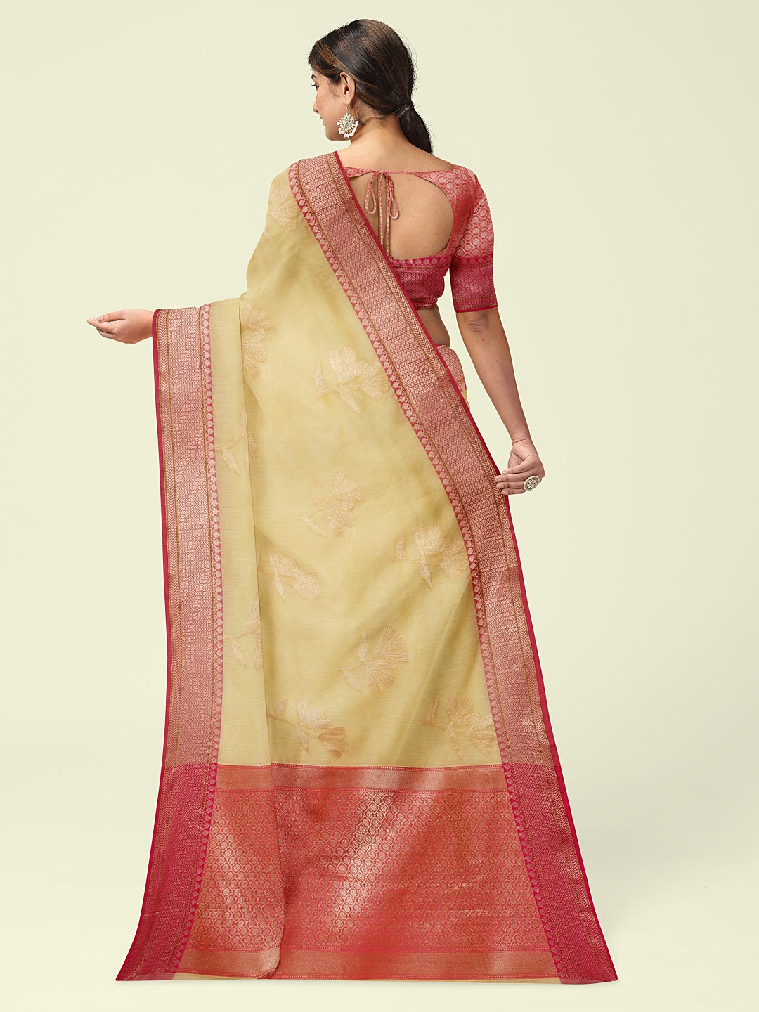 Beige Cotton Blend Banarasi Sarees For Women GEHKR 7
