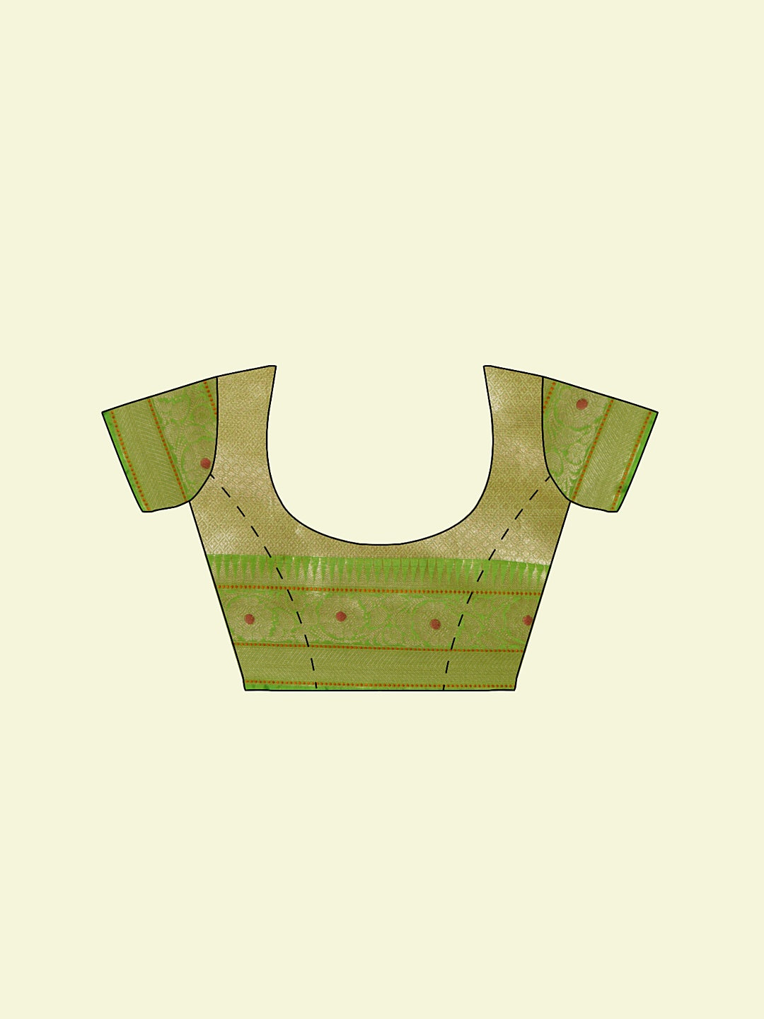 Faishana Presents Beige Woven Organza Green Border With Green Blouse Banarasi Saree