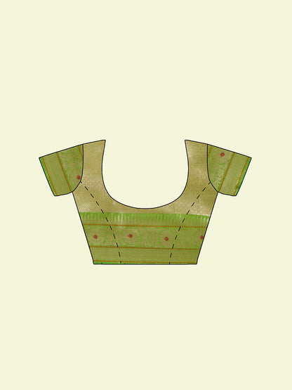 Faishana Presents Beige Woven Organza Green Border With Green Blouse Banarasi Saree
