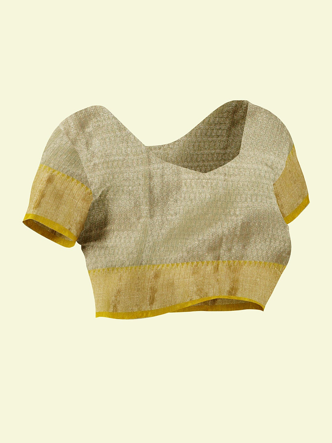 Faishana Presents Seagreen Woven Organza Yellow Border With Beige Blouse Banarasi Saree