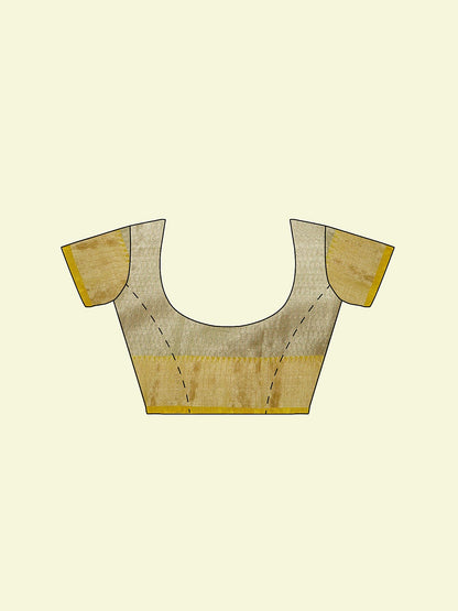 Faishana Presents Seagreen Woven Organza Yellow Border With Beige Blouse Banarasi Saree