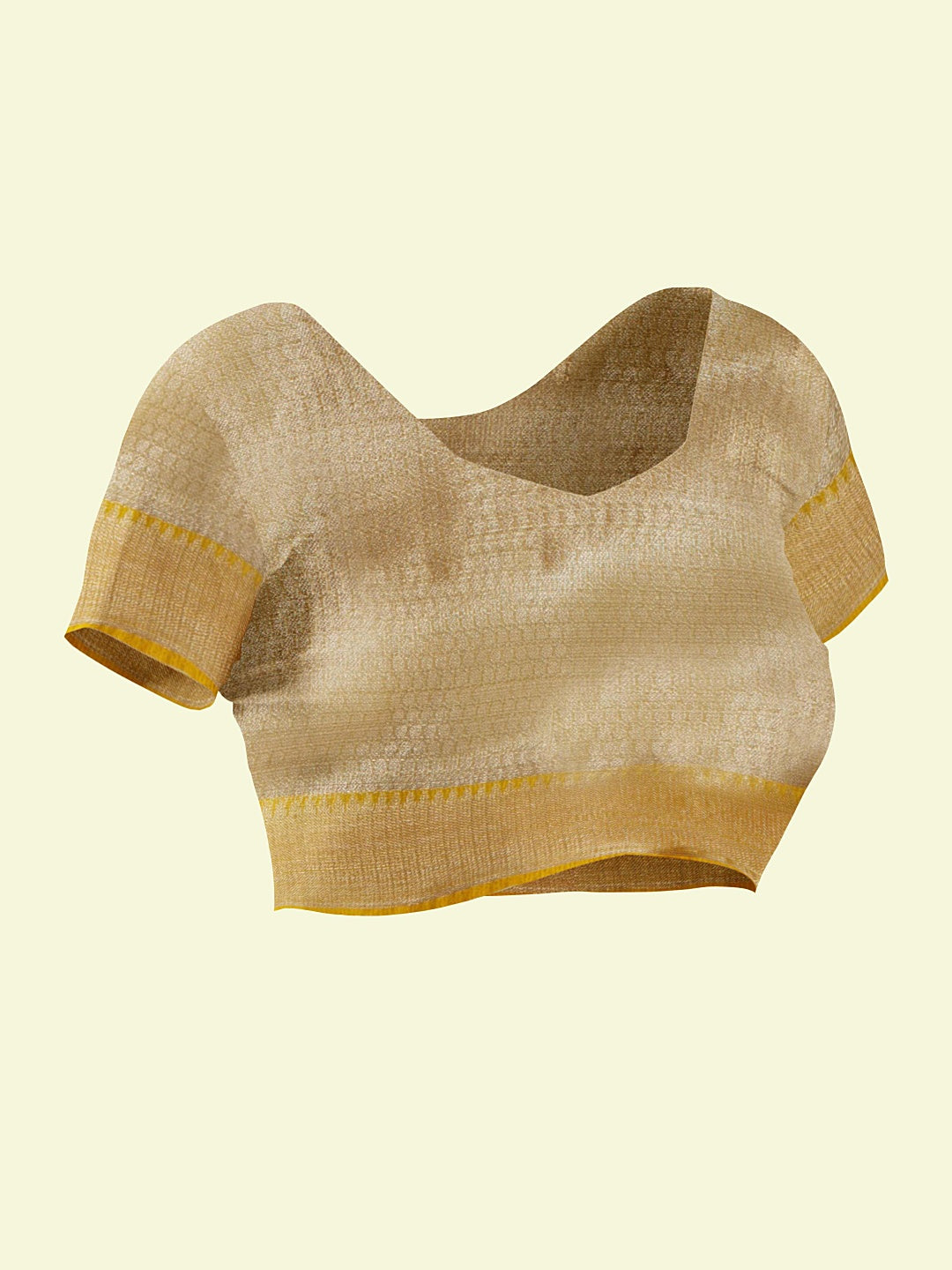 Faishana Presents Beige Woven Organza Yellow Border With Beige Blouse Banarasi Saree
