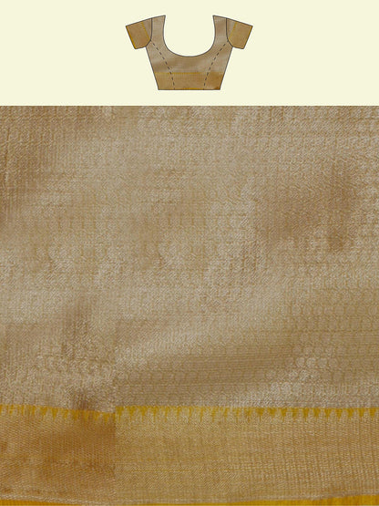 Faishana Presents Beige Woven Organza Yellow Border With Beige Blouse Banarasi Saree
