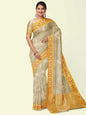 Faishana Presents Beige Woven Organza Yellow Border With Beige Blouse Banarasi Saree