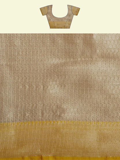 Faishana Presents Beige Woven Organza Yellow Border With Beige Blouse Banarasi Saree