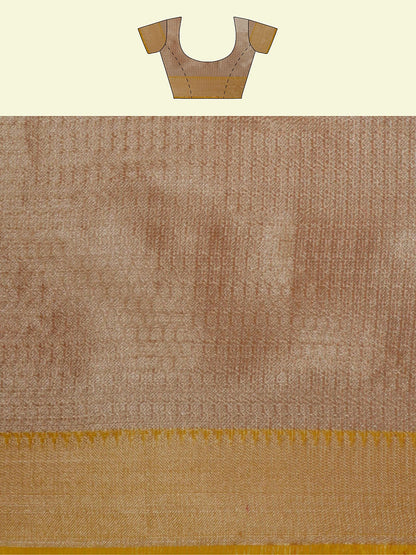 Faishana Presents Peach Woven Organza Yellow Border With Beige Blouse Banarasi Saree