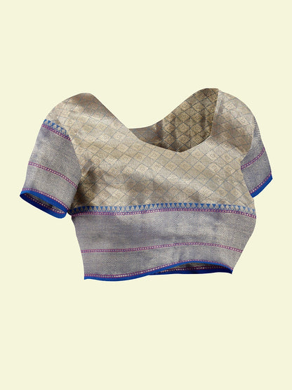 Faishana Presents Sea Green Woven Organza Blue Border With Blue Blouse Banarasi Saree