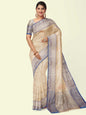 Faishana Presents Sea Beige Woven Organza Blue Border With Blue Blouse Banarasi Saree