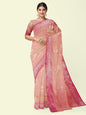 Faishana Presents Pink Woven Organza Pink Border With Pink Blouse Banarasi Saree