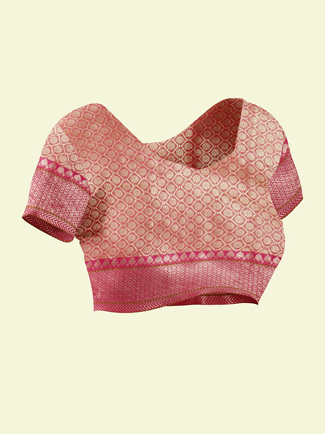 Faishana Presents Pink Woven Organza Pink Border With Pink Blouse Banarasi Saree