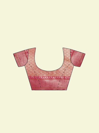 Faishana Presents Pink Woven Organza Pink Border With Pink Blouse Banarasi Saree