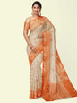 Faishana Presents Light Peach Woven Organza Orange Border With Beige Blouse Banarasi Saree