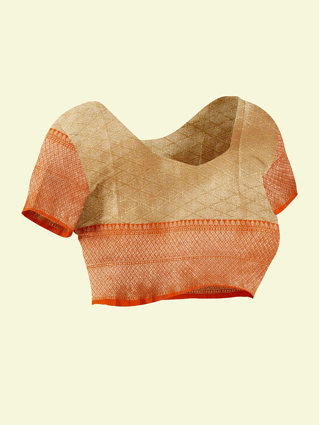 Faishana Presents Beige Woven Organza Orange Border With Beige Blouse Banarasi Saree