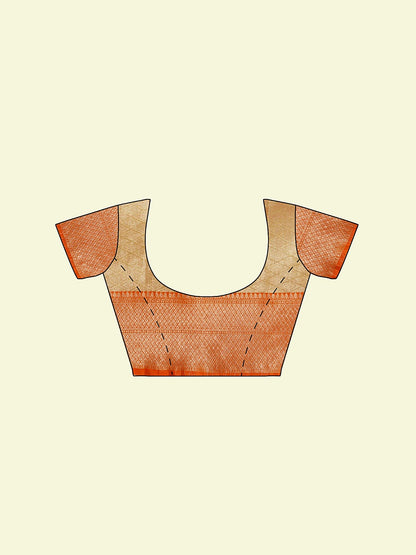 Faishana Presents Beige Woven Organza Orange Border With Beige Blouse Banarasi Saree