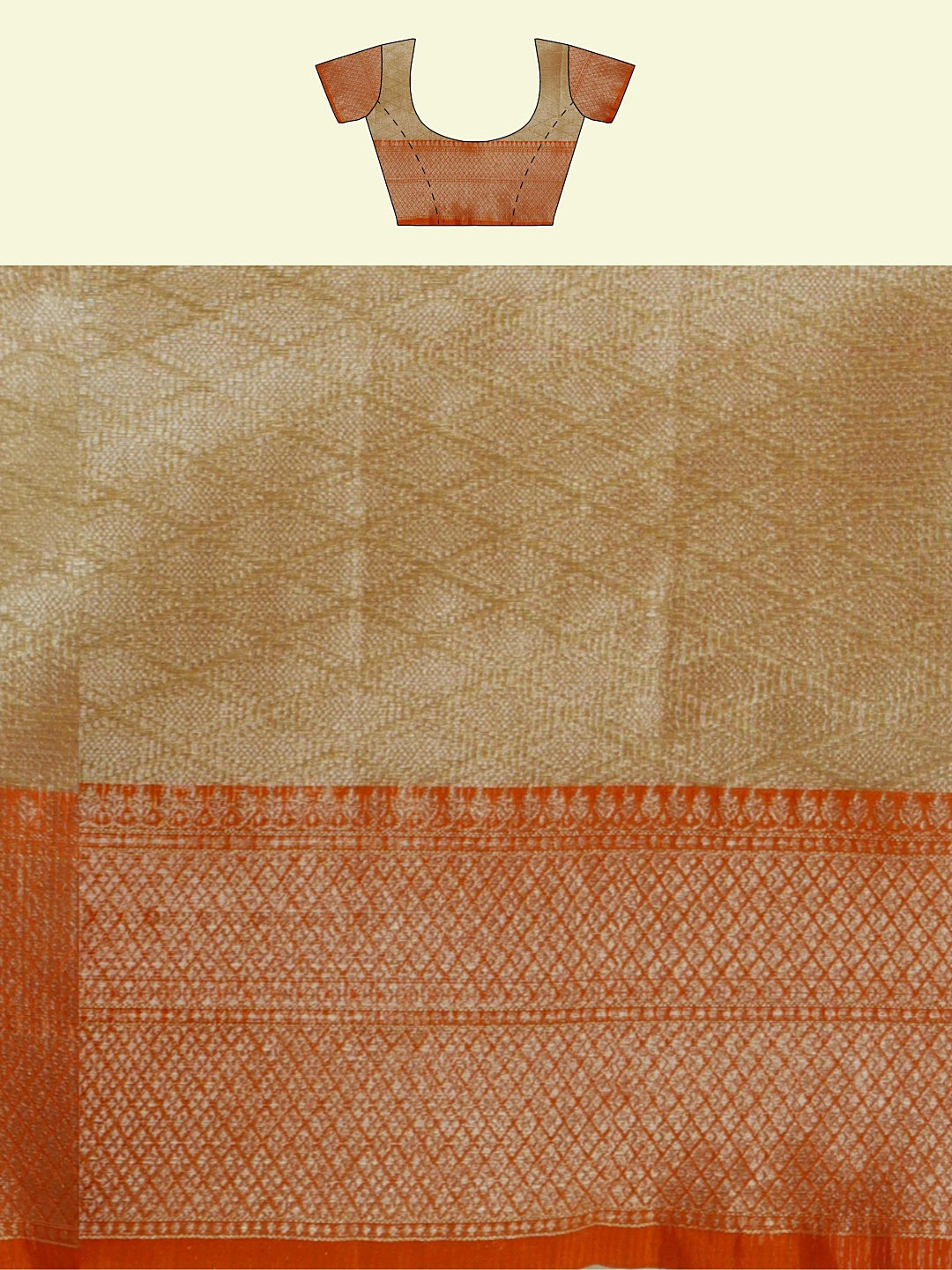 Faishana Presents Beige Woven Organza Orange Border With Beige Blouse Banarasi Saree