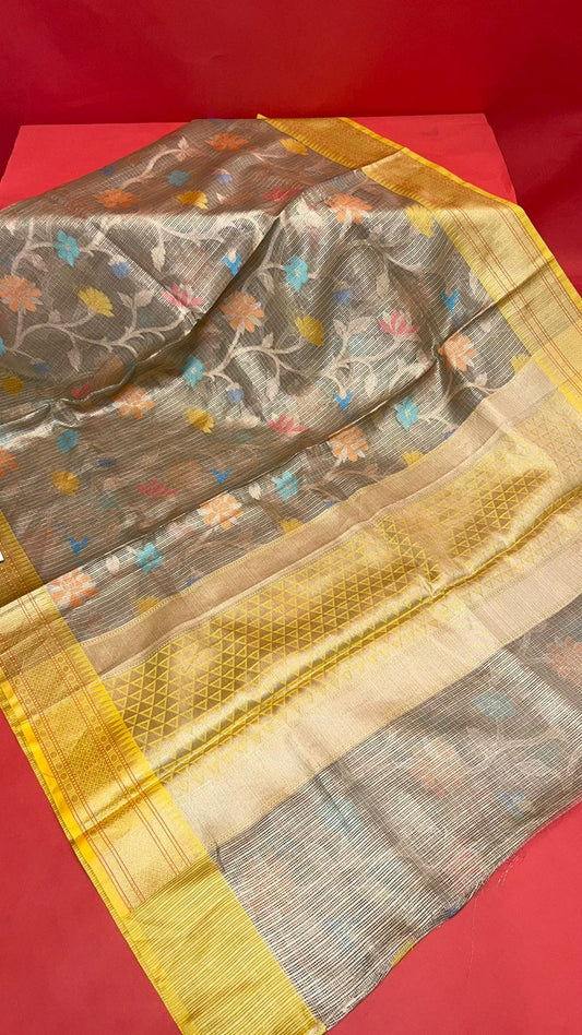 Green Cotton Blend Banarasi Sarees For Women GEHKR 106