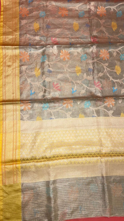Green Cotton Blend Banarasi Sarees For Women GEHKR 106