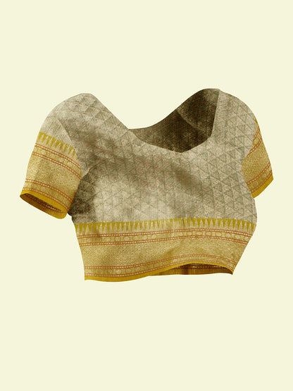 Faishana Presents Green Woven Organza Green Border With Green Blouse Banarasi Saree