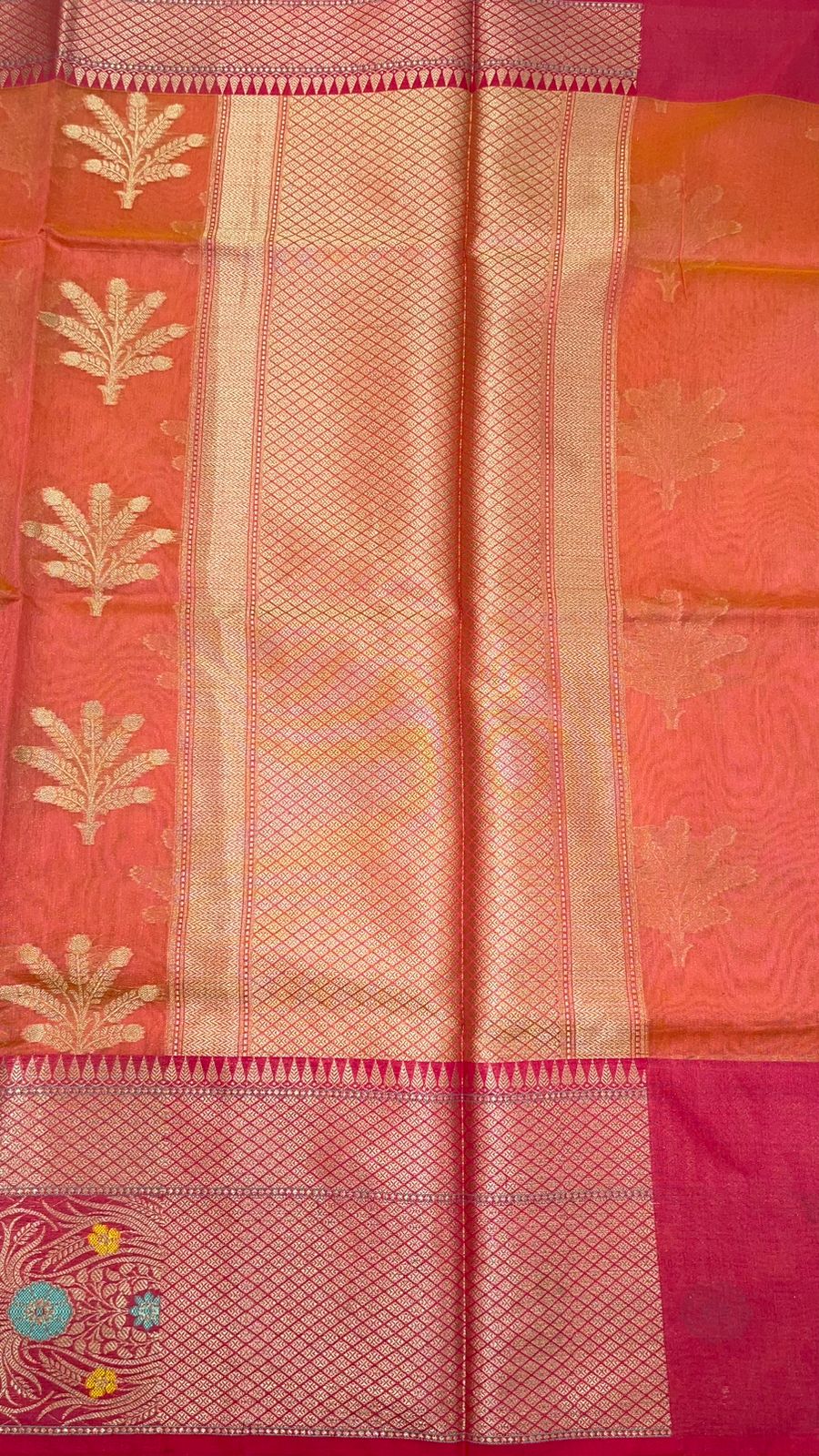 Orange Cotton Blend Banarasi Sarees For Women GEHKR 4