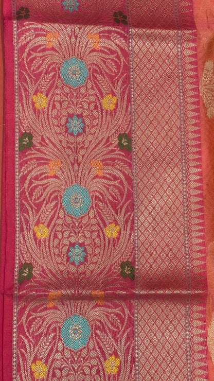 Orange Cotton Blend Banarasi Sarees For Women GEHKR 4