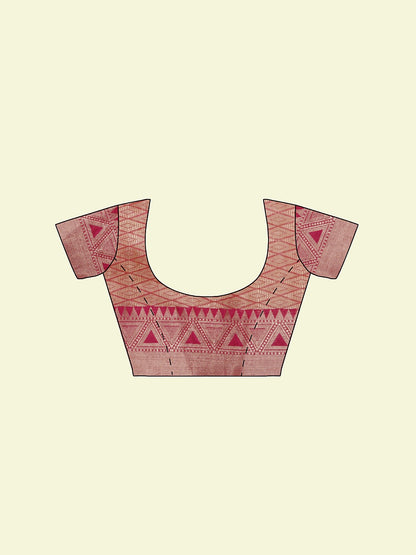 Faishana Presents Handwoven Orange Cotton Blend Floral Boota With Pink Blouse Faishana PresentsSaree