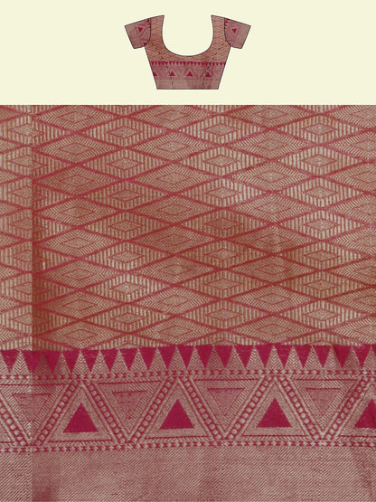 Faishana Presents Handwoven Orange Cotton Blend Floral Boota With Pink Blouse Faishana PresentsSaree