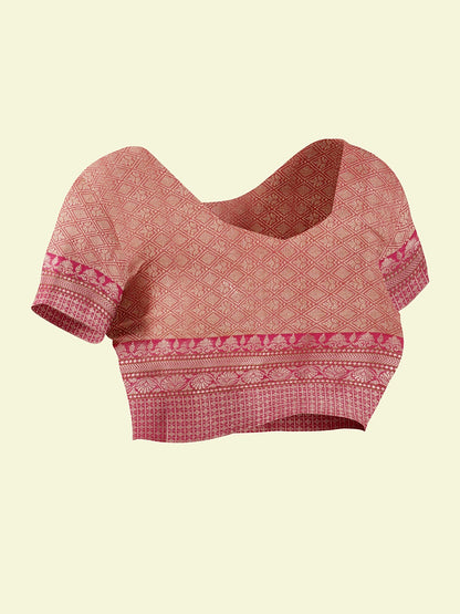 Faishana Presents Handwoven Green Cotton Blend Zari Booti With Maroon Blouse Faishana PresentsSaree