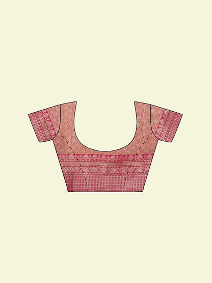 Faishana Presents Handwoven Green Cotton Blend Zari Booti With Maroon Blouse Faishana PresentsSaree