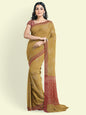 Faishana Presents Beige Woven Organza Pink Border With Pink Blouse Banarasi Saree