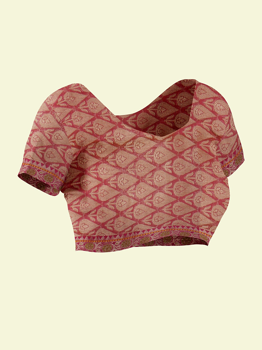 Faishana Presents Beige Woven Organza Pink Border With Pink Blouse Banarasi Saree