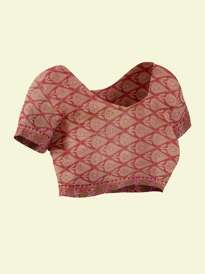 Faishana Presents Beige Woven Organza Pink Border With Pink Blouse Banarasi Saree