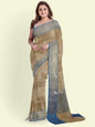 Faishana Presents Grey Woven Organza Blue Border With Blue Blouse Banarasi Saree
